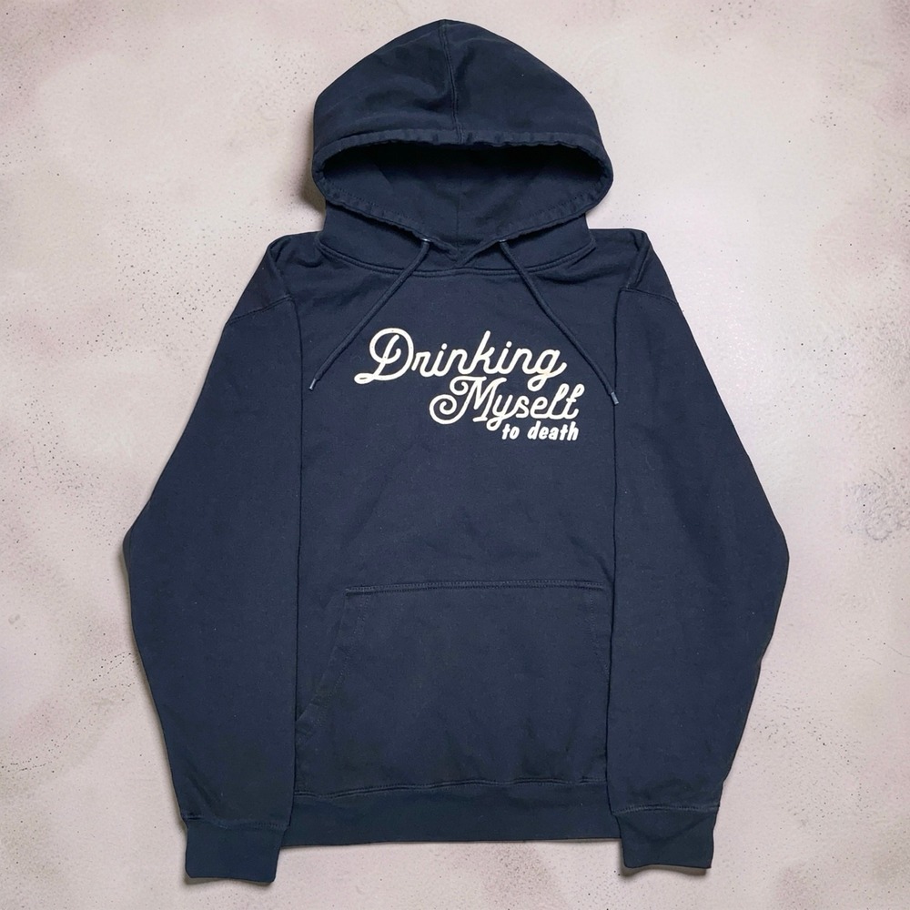 Holes Live Forever Drinking Myself To Death Hoodie Mens L Black Skull Graphic